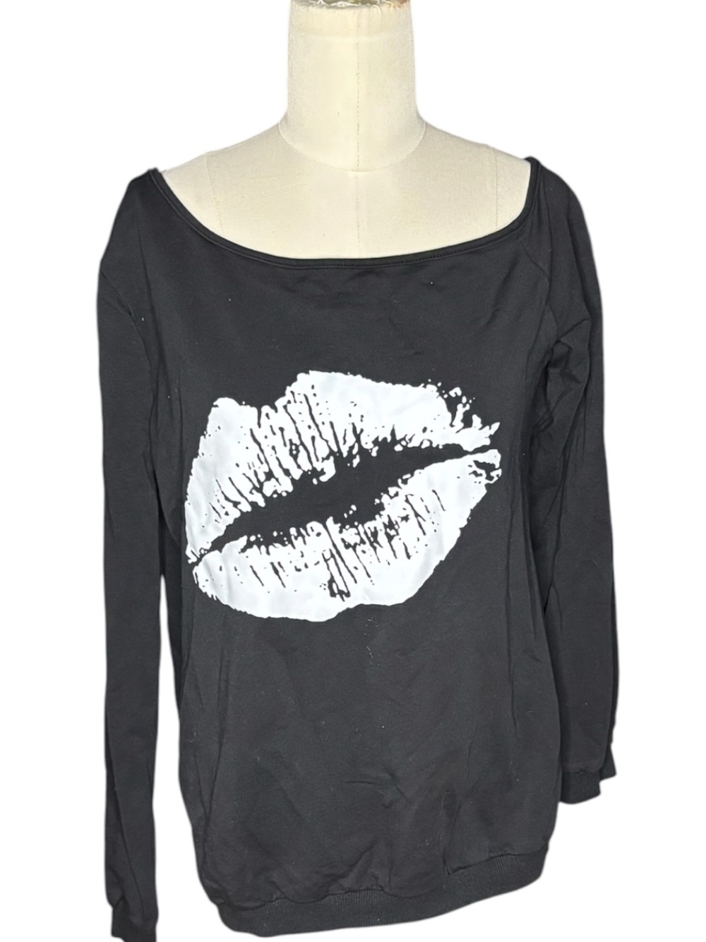 MAGICMK Black Lip Print Long Sleeve Top Size M